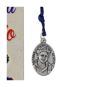 Segnalibro Carlo Acutis in legno corda blu con medaglia con frase