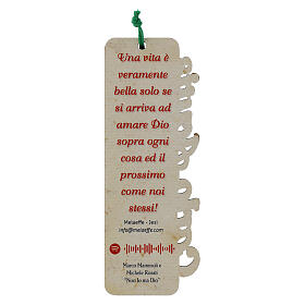 Wooden bookmark with Carlo Acutis quotes, tau cross with green cord