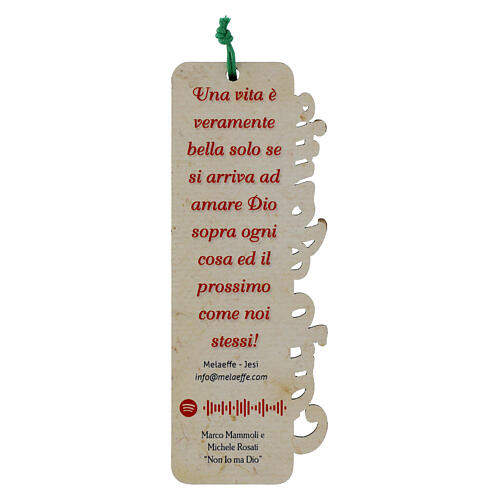 Segnalibro con frasi Carlo Acutis in legno croce tau con corda verde 2