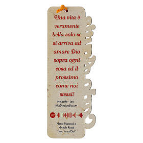 Carlo Acutis wooden bookmark with orange rope and tau cross, ITA inscription