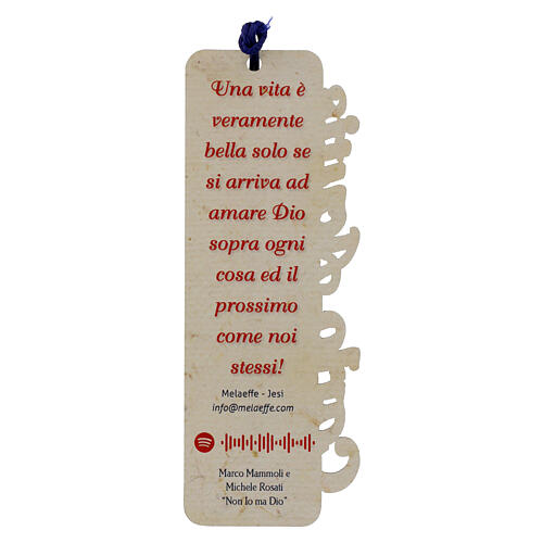 Marcador de livro com frases de Carlo Acutis em madeira cruz tau com corda azul 2