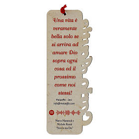 Segnalibro Carlo Acutis in legno corda rossa con croce tau con frasi