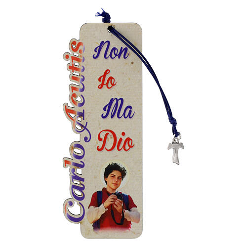 Wooden bookmark with blue cord and tau cross, Carlo Acutis' quotes 1