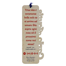 Marcalibros cruz tau con cuerda azul frases Carlo Acutis de madera