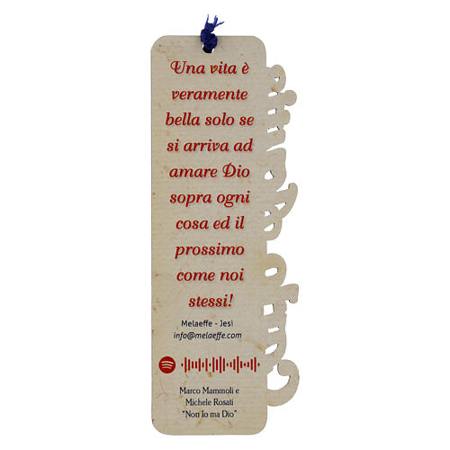 Marcalibros cruz tau con cuerda azul frases Carlo Acutis de madera 2