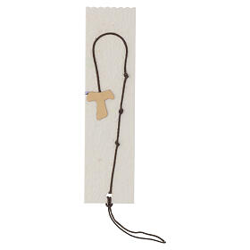 Marque-page rectangulaire croix tau cordon marron 16x4 cm