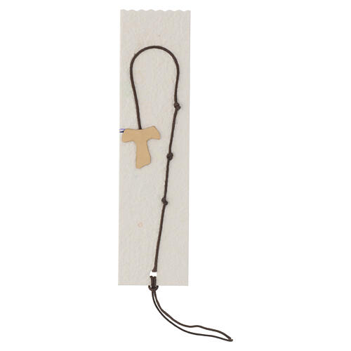 Marque-page rectangulaire croix tau cordon marron 16x4 cm 1