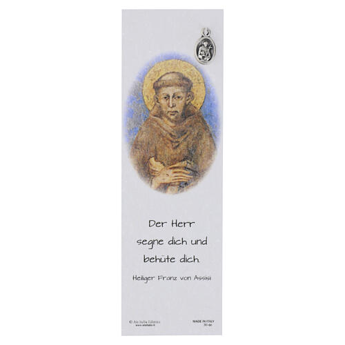 Marcador de livro São Francisco com medalhinha e bênção ALEMÃ 1