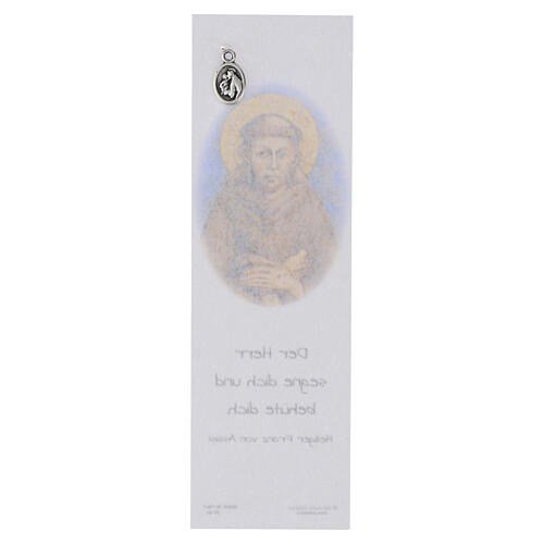 Marcador de livro São Francisco com medalhinha e bênção ALEMÃ 2