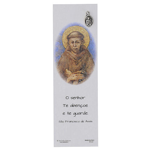 Marcalibros pergamino San Francisco de Asís con medallita y bendición - IDIOMA PORTUGUÉS 1