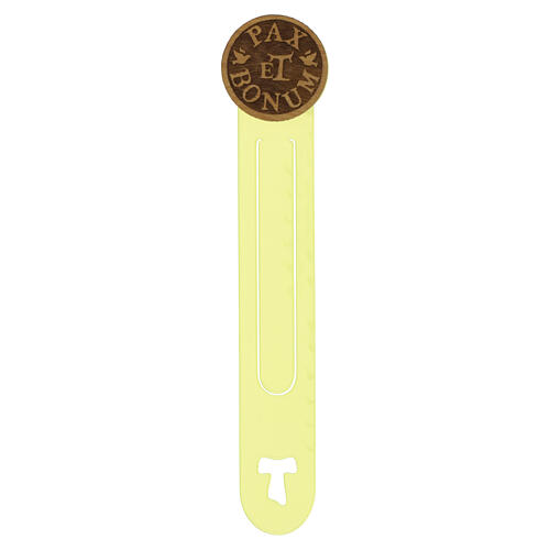 Marcador para livros amarelo com medalha Pax et Bonum Mosteiro das Clarissas 1