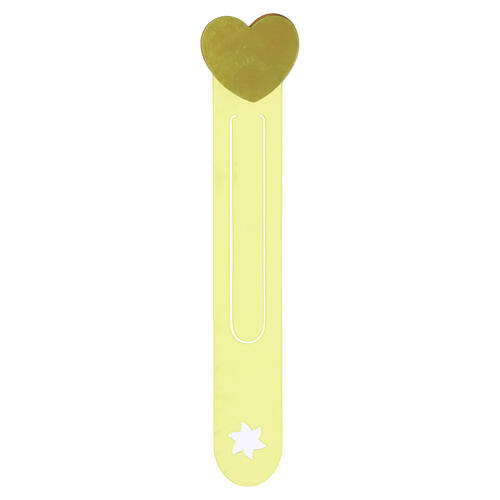 Marque-page jaune Monastère des Clarisses cœur Vierge à l'Enfant en bois d'olivier 3