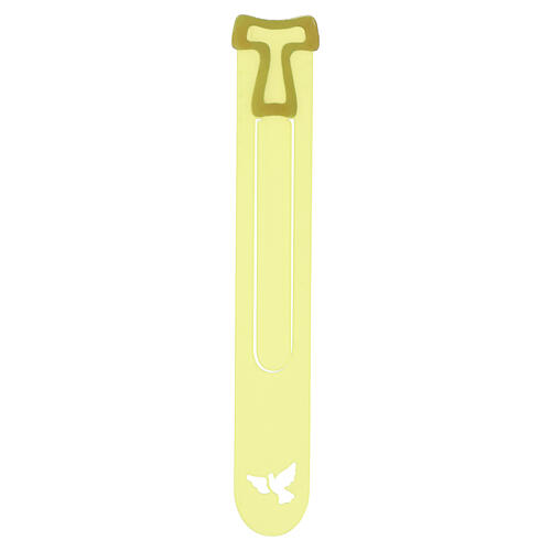 Yellow Tau devotional bookmark with recessed carving, Monastery of the Poor Clares 3