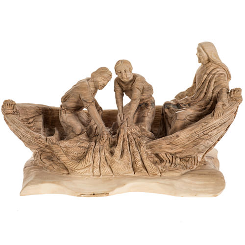 Estatua de la Pesca Milagrosa en madera de olivo 1