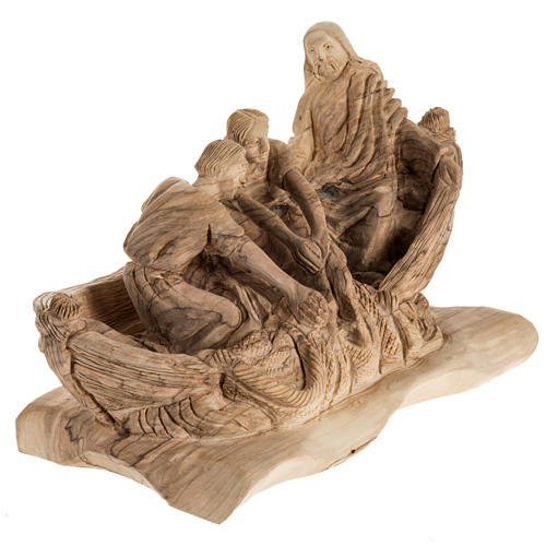 Estatua de la Pesca Milagrosa en madera de olivo 2