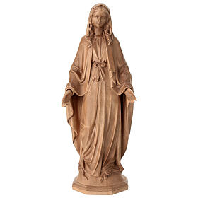 Estatua de la Virgen Inmaculada de madera patinada color nogal de la Val Gardena