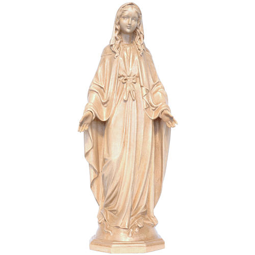 Estatua de la Virgen Inmaculada de madera patinada color nogal de la Val Gardena 1