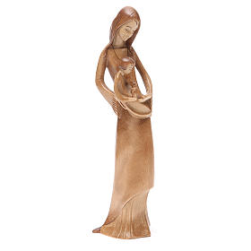 Virgen con niño y paloma de madera multi-patinada de la Val Gardena