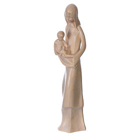 Virgen con niño y paloma de madera natural patinada de la Val Gardena