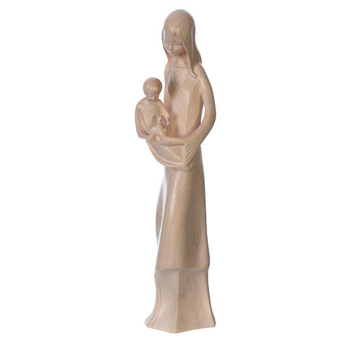 Virgen con niño y paloma de madera natural patinada de la Val Gardena 2