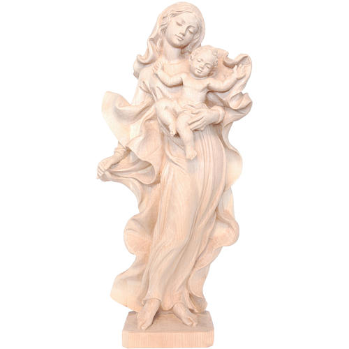 Estatua Virgen con niño de estilo barroco de madera natural de la Val Gardena 1