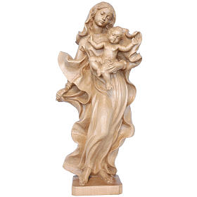 Estatua de la Virgen con niño de estilo barroco de madera patinada de la Val Gardena