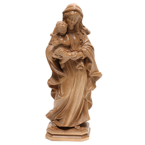 Virgin Mary statue in patinated Valgardena wood, Gothic style 1