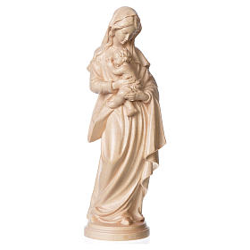 Estatua Virgen con niño de madera natural de la Val Gardena, acabado con cera transparente