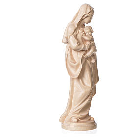 Estatua Virgen con niño de madera natural de la Val Gardena, acabado con cera transparente