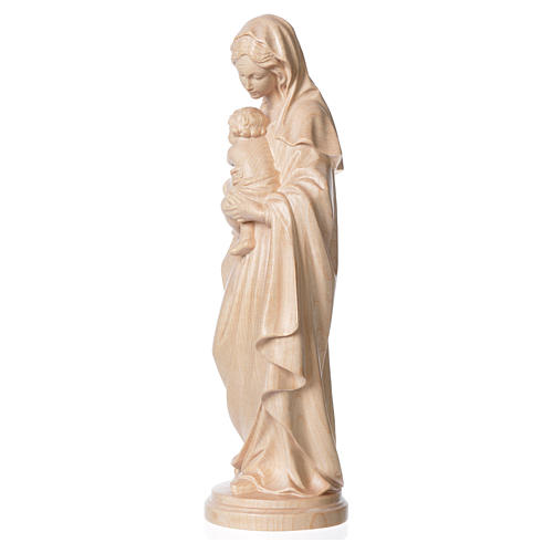 Estatua Virgen con niño de madera natural de la Val Gardena, acabado con cera transparente 3
