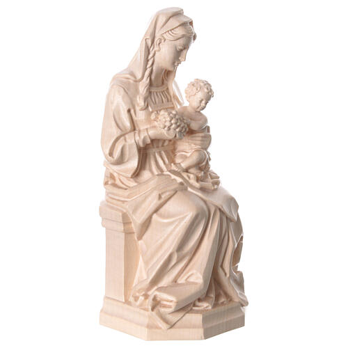 Estatua Virgen sentada con niño y uva de madera natural de la Val Gardena, acabado con cera transparente 4