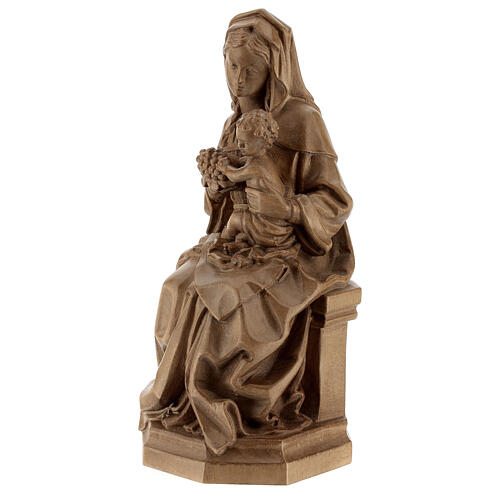 Imagen Virgen sentada con niño y uva de madera patinada de la Val Gardena 3