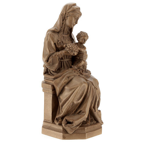Imagen Virgen sentada con niño y uva de madera patinada de la Val Gardena 5