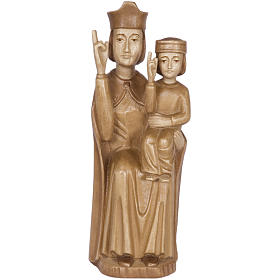 Virgen con niño de estilo románico 28 cm, madera de la Val Gardena multi-patinada