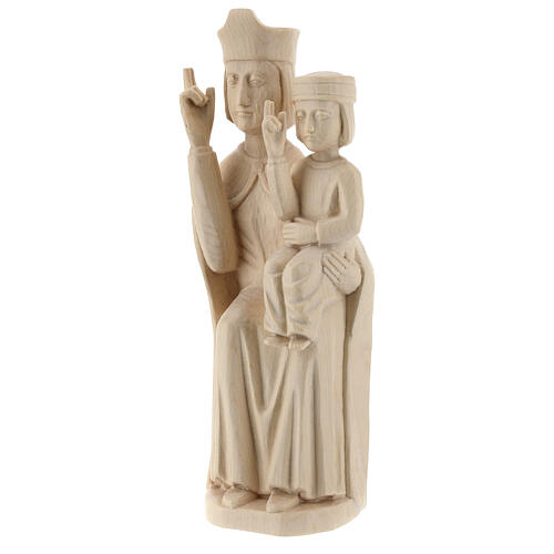 Estatua Virgen con niño de estilo románico de madera natural y acabado con cera transparente, 28 cm 3
