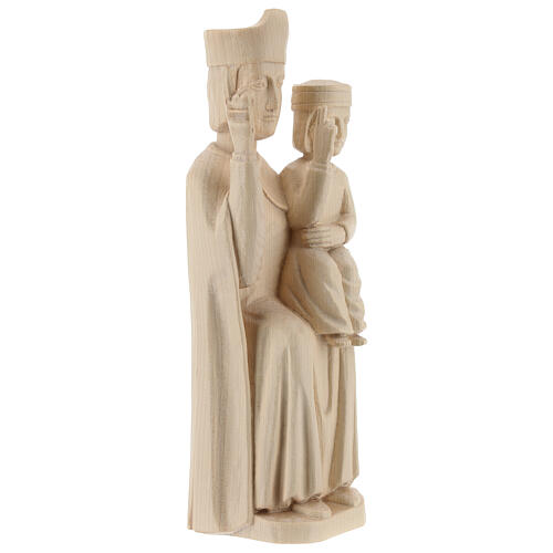 Estatua Virgen con niño de estilo románico de madera natural y acabado con cera transparente, 28 cm 5