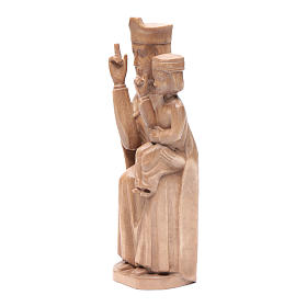 Estatua Virgen con niño de estilo románico de madera de la Val Gardena, acabado patinado, 28 cm