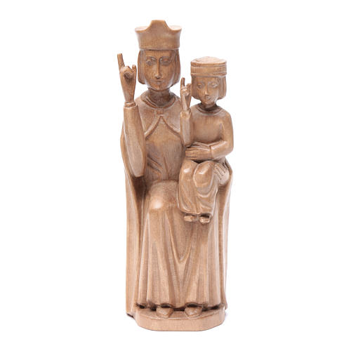 Estatua Virgen con niño de estilo románico de madera de la Val Gardena, acabado patinado, 28 cm 1