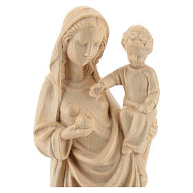 Estatua Virgen con niño de estilo gótico de madera natural de la Val Gardena, acabado con cera transparente, 25 cm