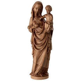 Virgin with Child in Gothic style, 10 in, patinated wood of Val Gardena