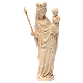Imagen Virgen con niño y cetro de estilo gótico de madera natural, acabado con cera transparente, 25 cm