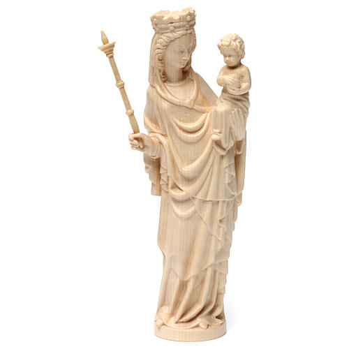 Imagen Virgen con niño y cetro de estilo gótico de madera natural, acabado con cera transparente, 25 cm 2