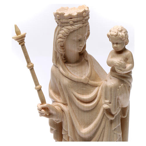 Imagen Virgen con niño y cetro de estilo gótico de madera natural, acabado con cera transparente, 25 cm 3