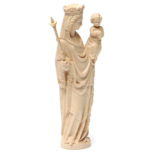 Imagen Virgen con niño y cetro de estilo gótico de madera natural, acabado con cera transparente, 25 cm 5