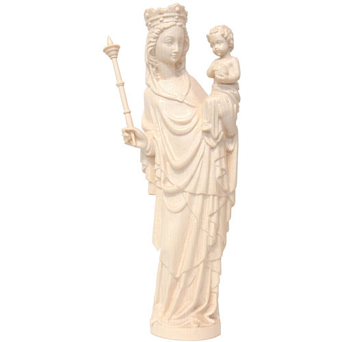 Vierge à l'Enfant avec sceptre 25 cm style gotique naturel ciré 1