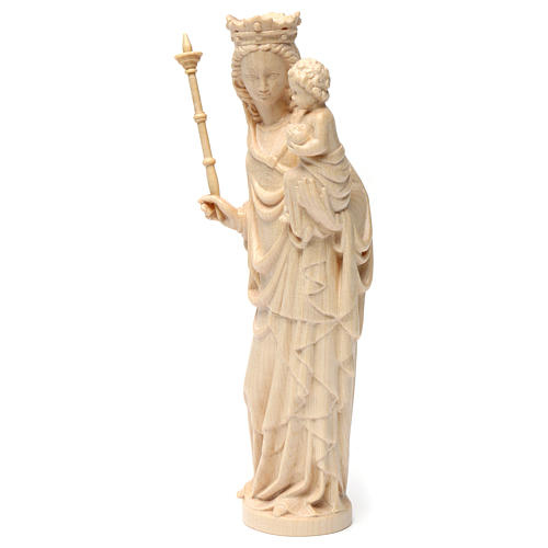Vierge à l'Enfant avec sceptre 25 cm style gotique naturel ciré 4