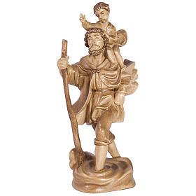 San Cristóbal con niño de madera multi-patinada de la Val Gardena