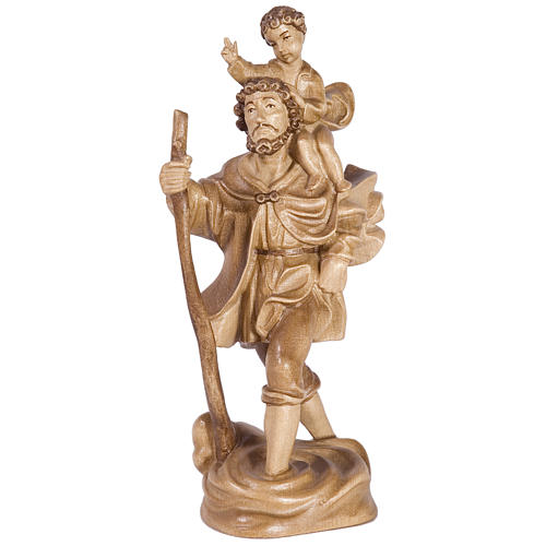 Saint Christophe avec enfant bois patiné multinuance Valgardena 1