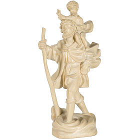 Saint Christophe avec enfant 22 cm bois naturel ciré Valgardena