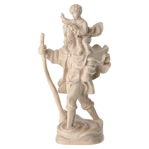 Saint Christophe avec enfant 22 cm bois naturel ciré Valgardena 4
